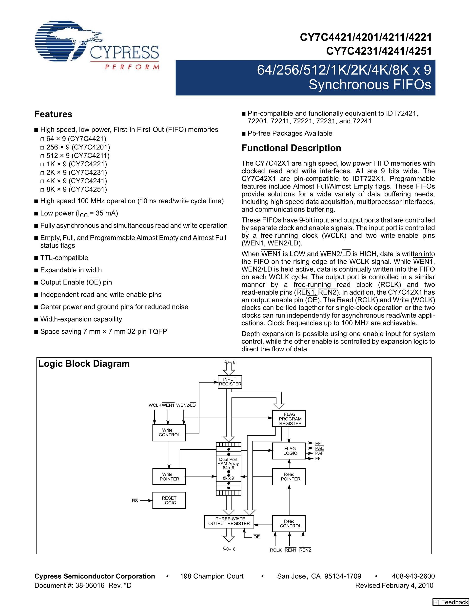 CY7C4241-15JC's pdf picture 1
