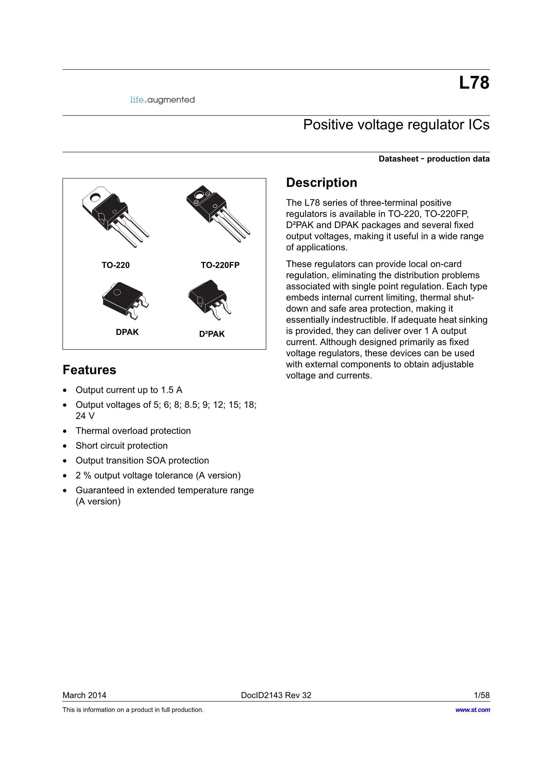 STMICROELECTRONICS L7805CP's pdf picture 1