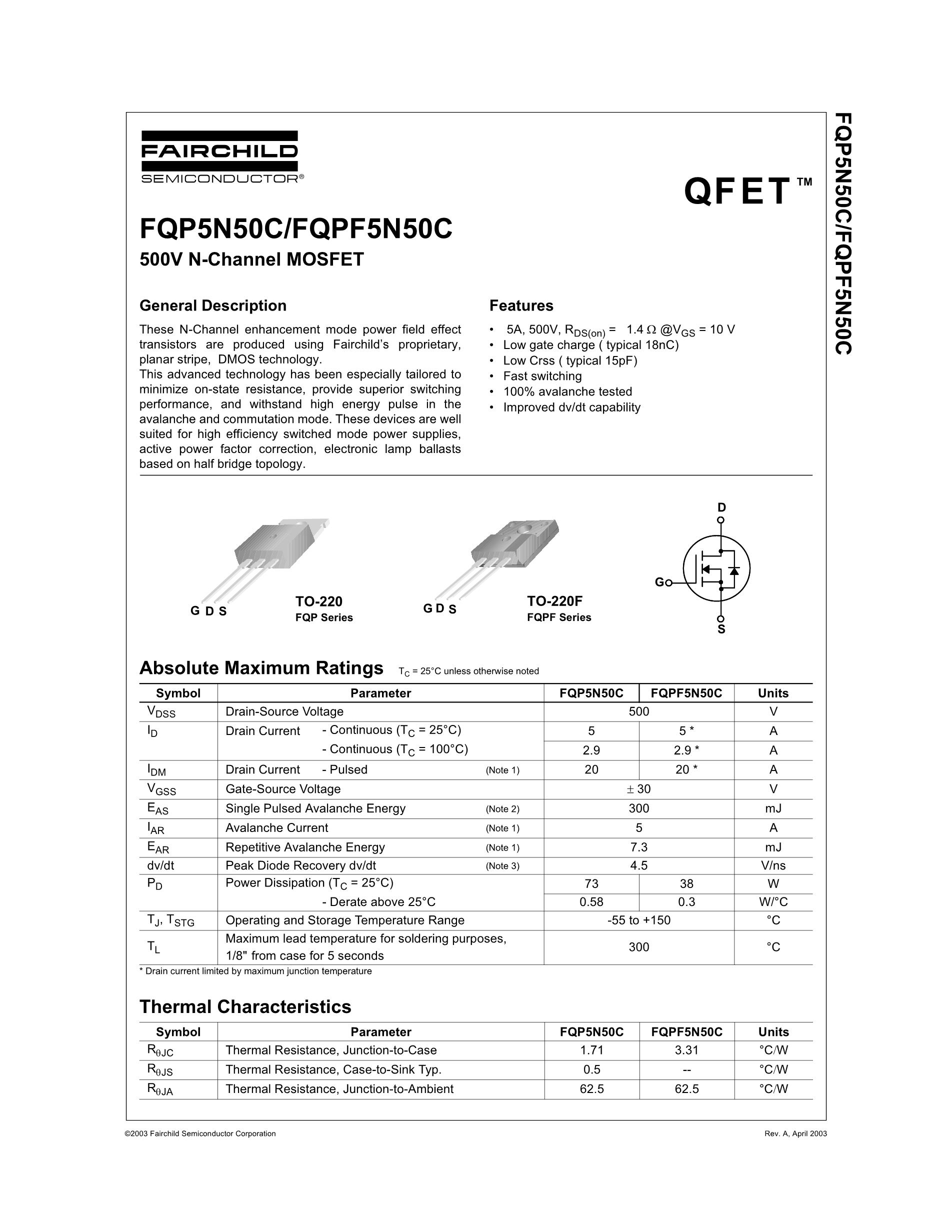 FQPF5N50C's pdf picture 1
