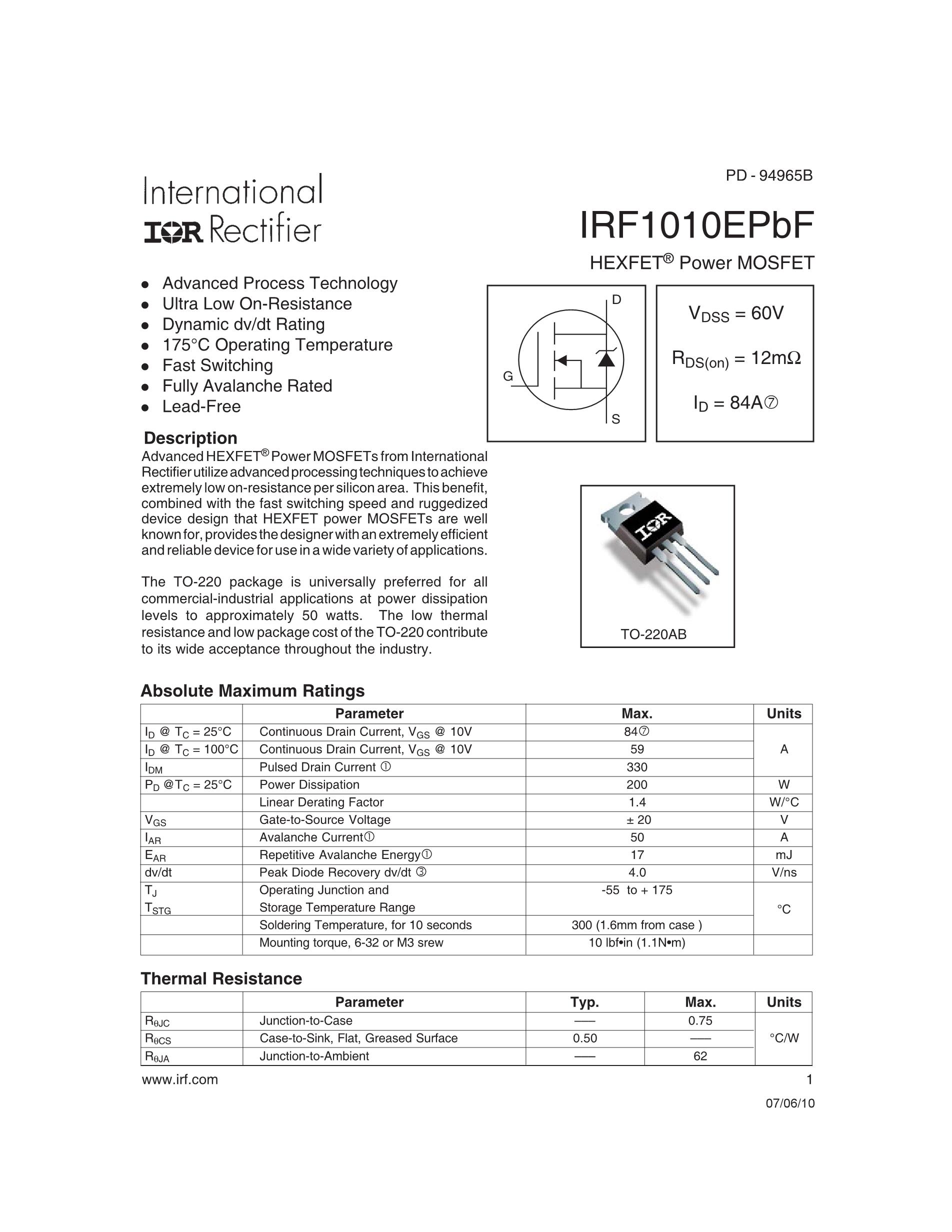 IRF1010EPBF's pdf picture 1