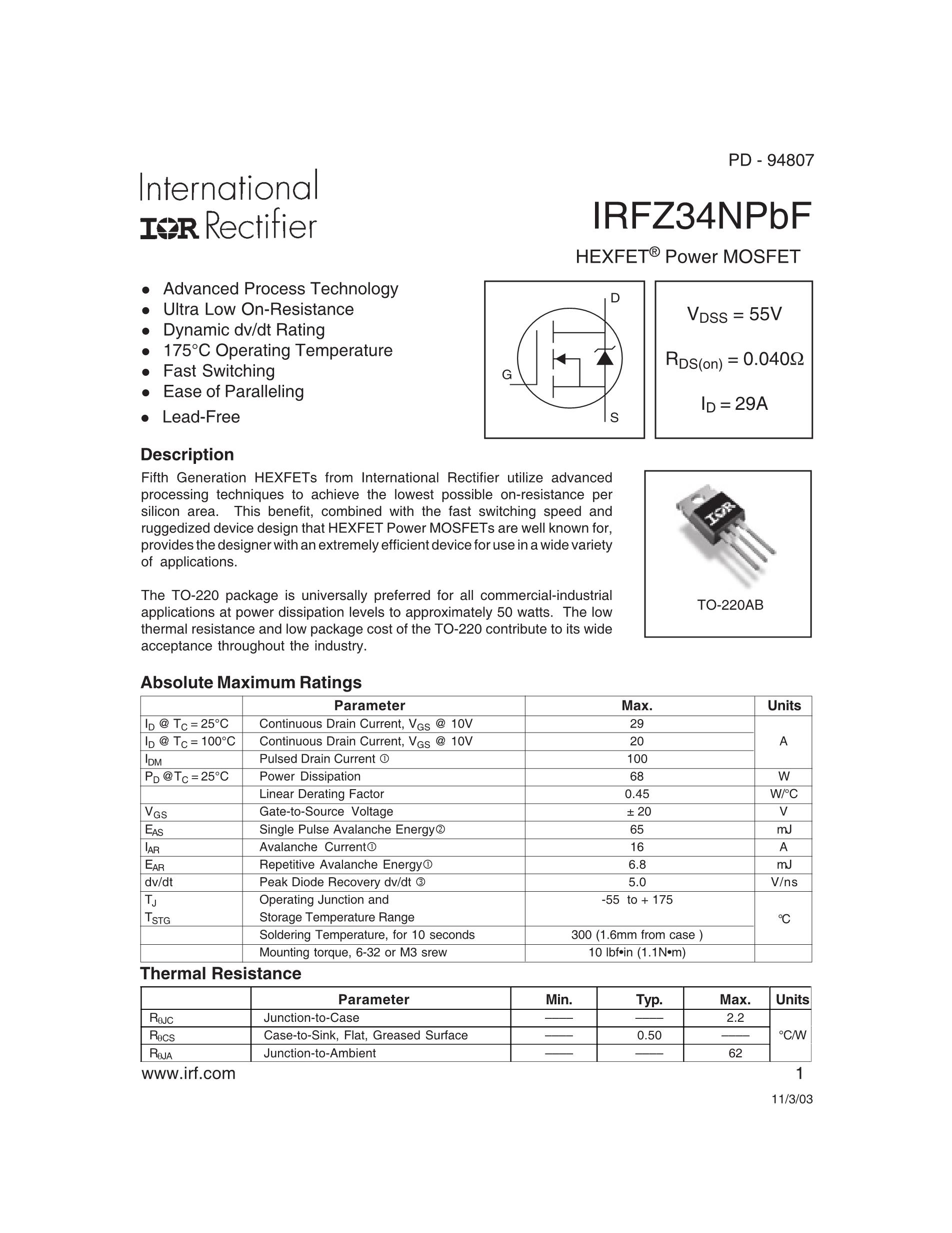 IRFZ34NPBF's pdf picture 1
