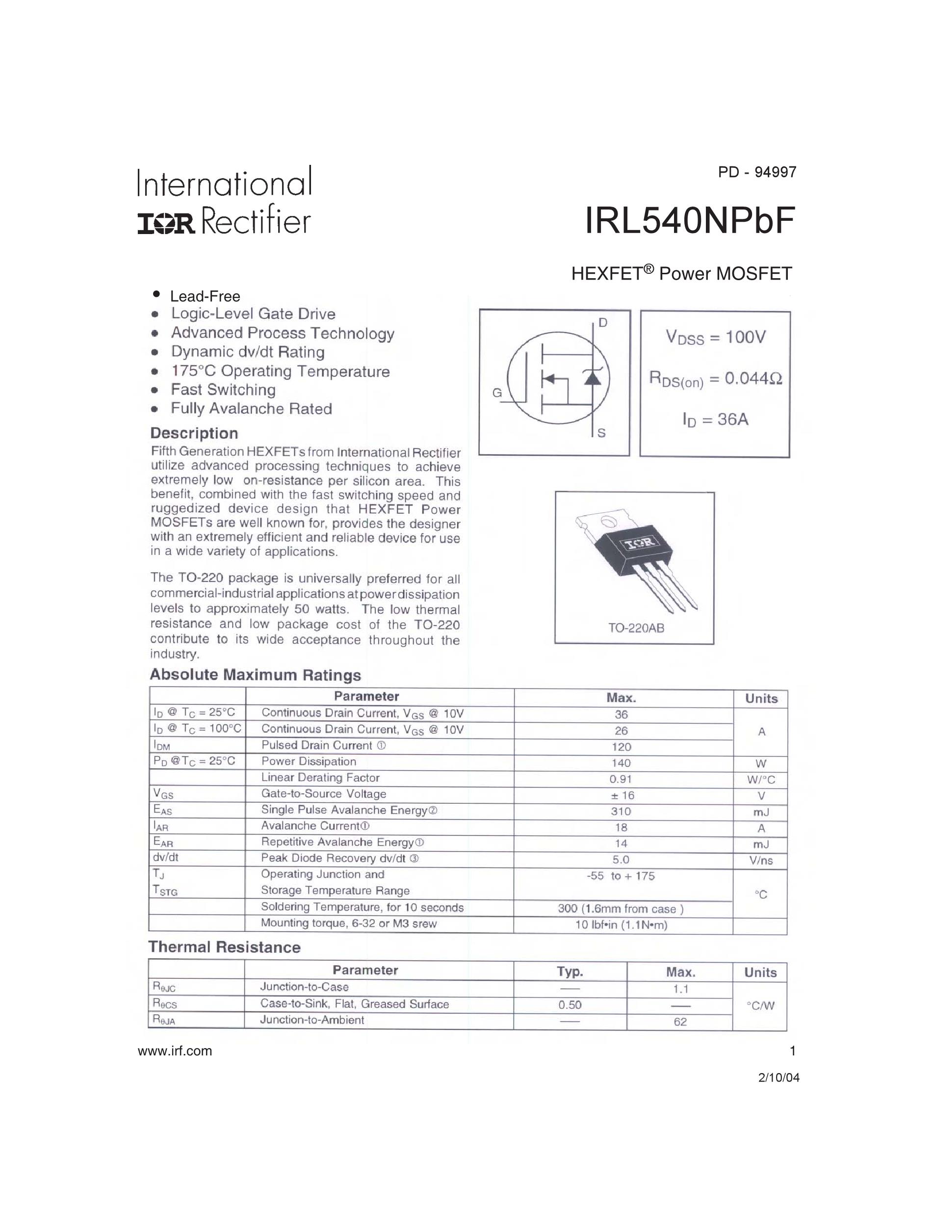 IRL540NPBF's pdf picture 1