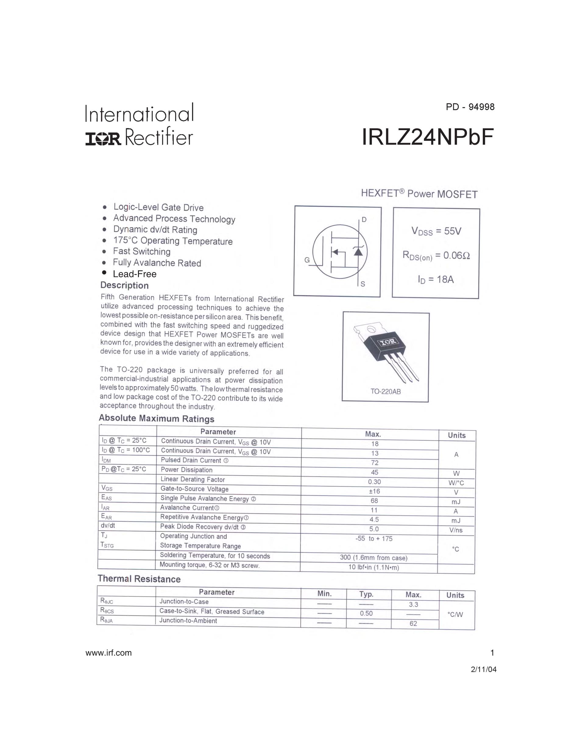 IRLZ24NPBF's pdf picture 1