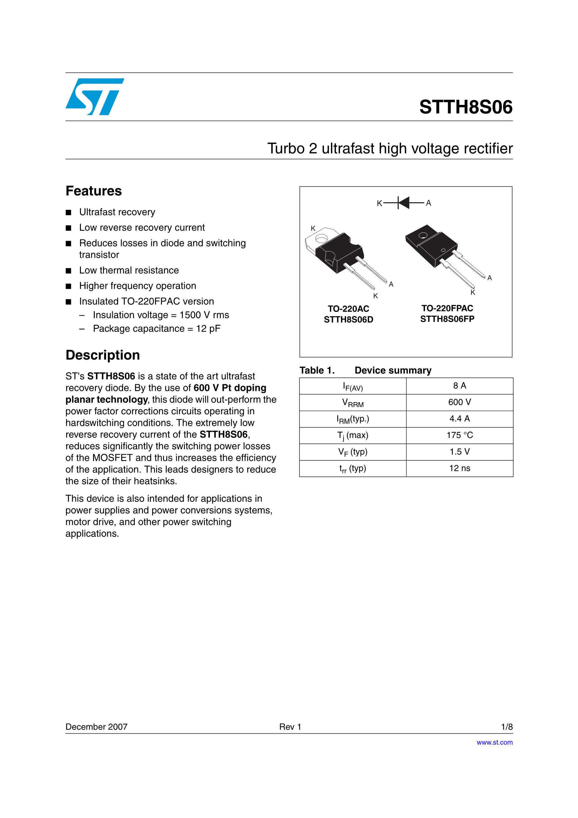 STTH120R04TV2's pdf picture 1