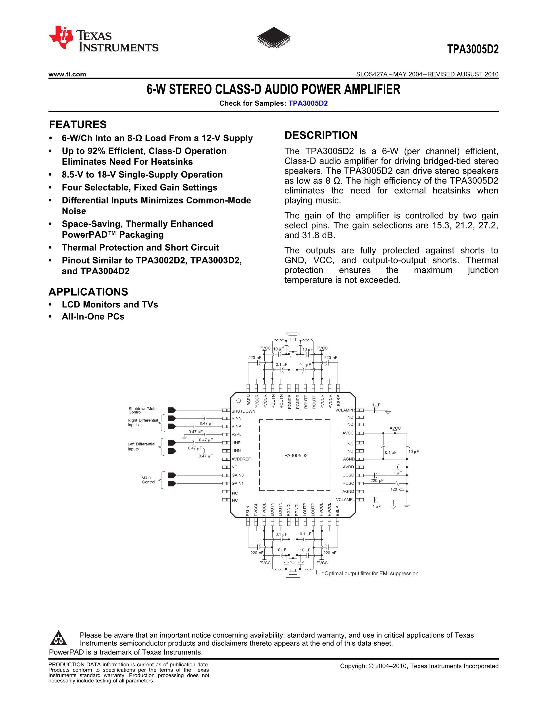 TPA3005D2PHP's pdf picture 1