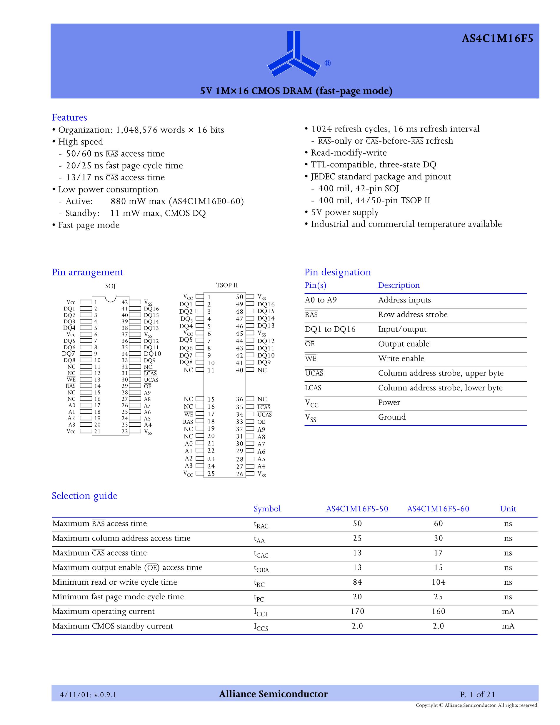 AS4C16M32SC-7TINTR's pdf picture 1