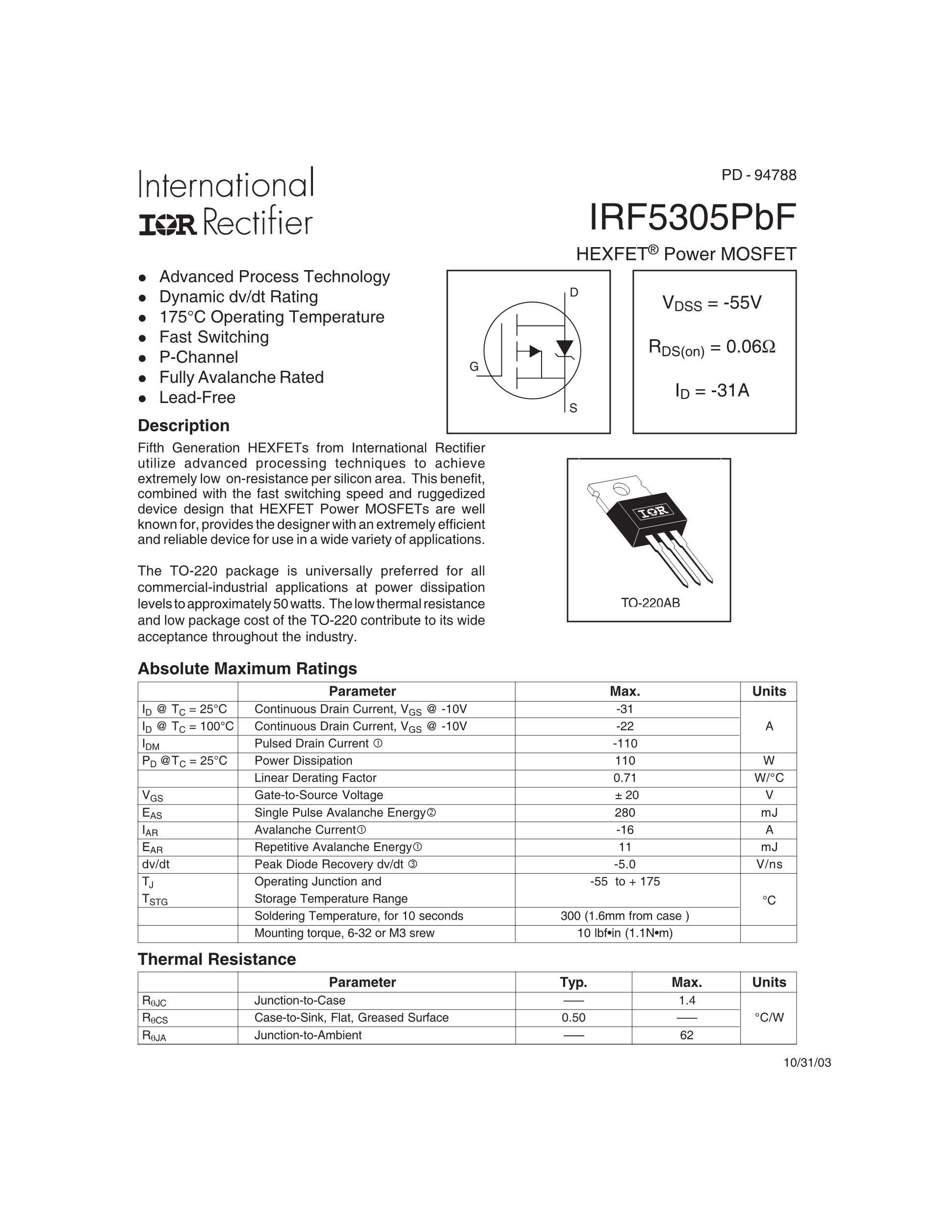 IRF5305PBF's pdf picture 1