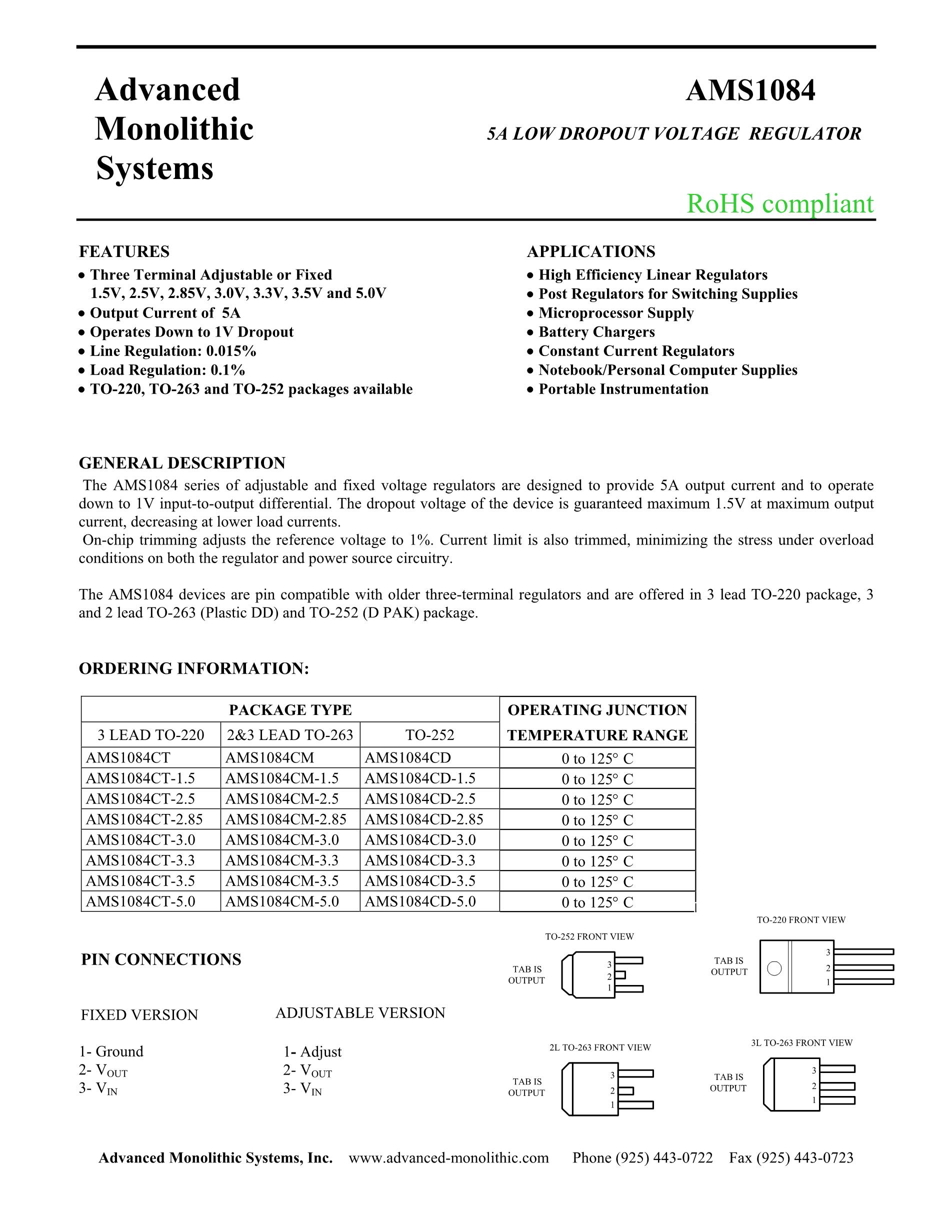 AMS1117-5.0 5V SOT223's pdf picture 1