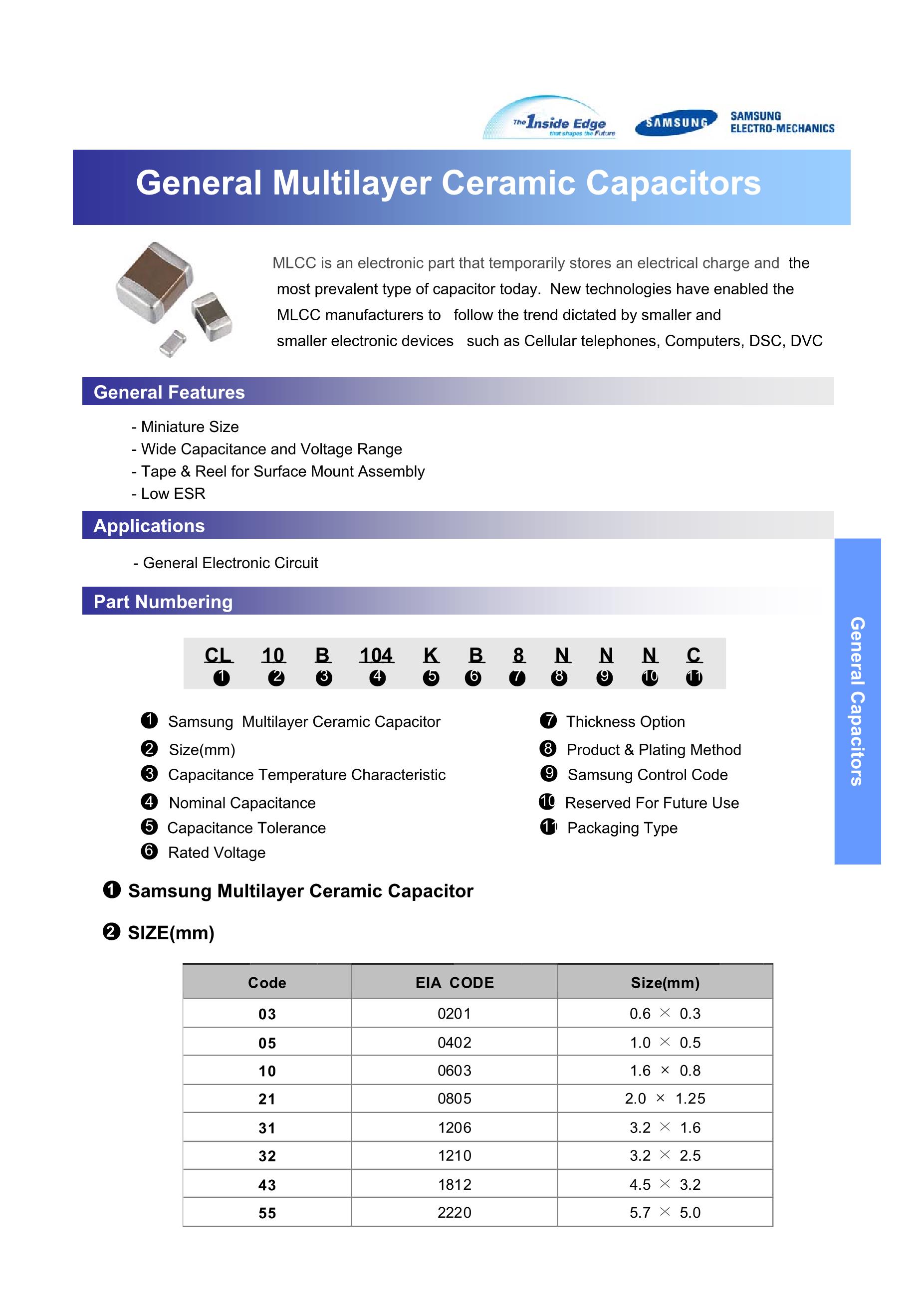 Samsung chip capacitor CL21B105KOFNNNE 0805 105K 16V X7R, a 2000K starting from the original stock's pdf picture 1
