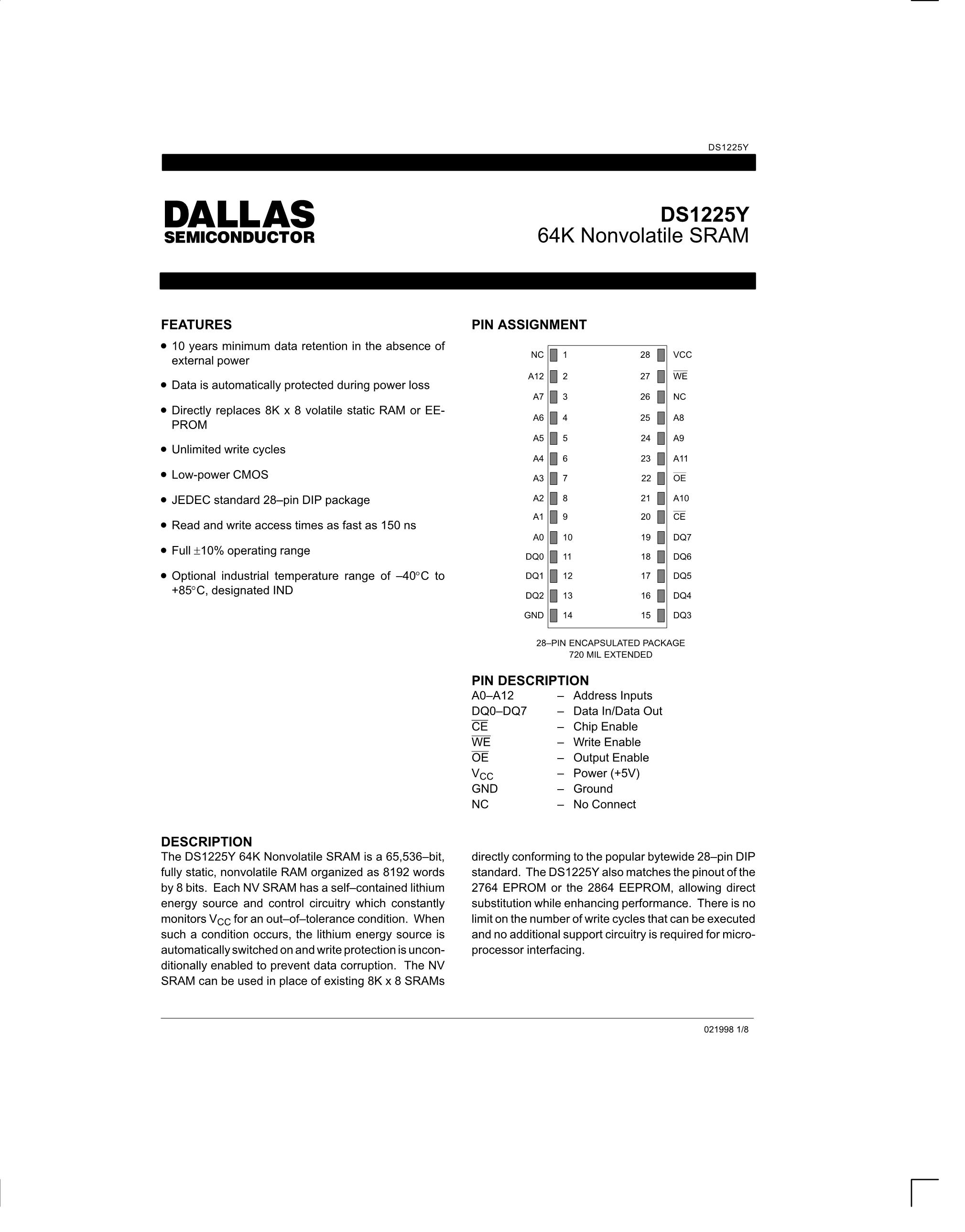 DS1225Y-150's pdf picture 1