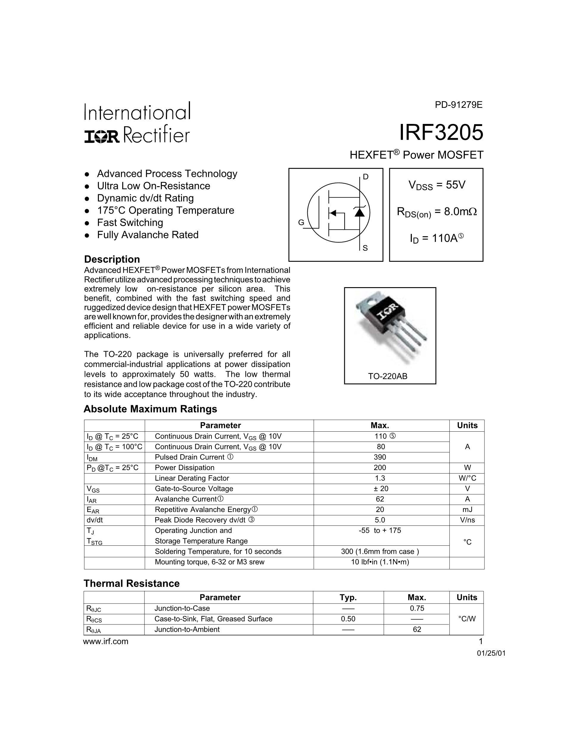 IRF3205 IRF3205PBF TO-220's pdf picture 1
