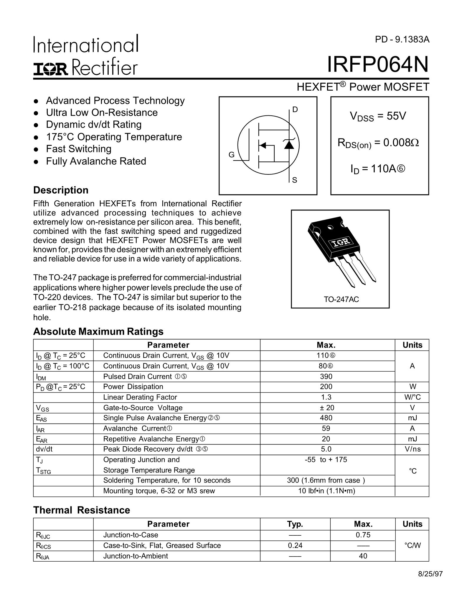 IRFP9140NPBF IRFP9140 TO-247 P CHANNEL 100V 23A's pdf picture 1