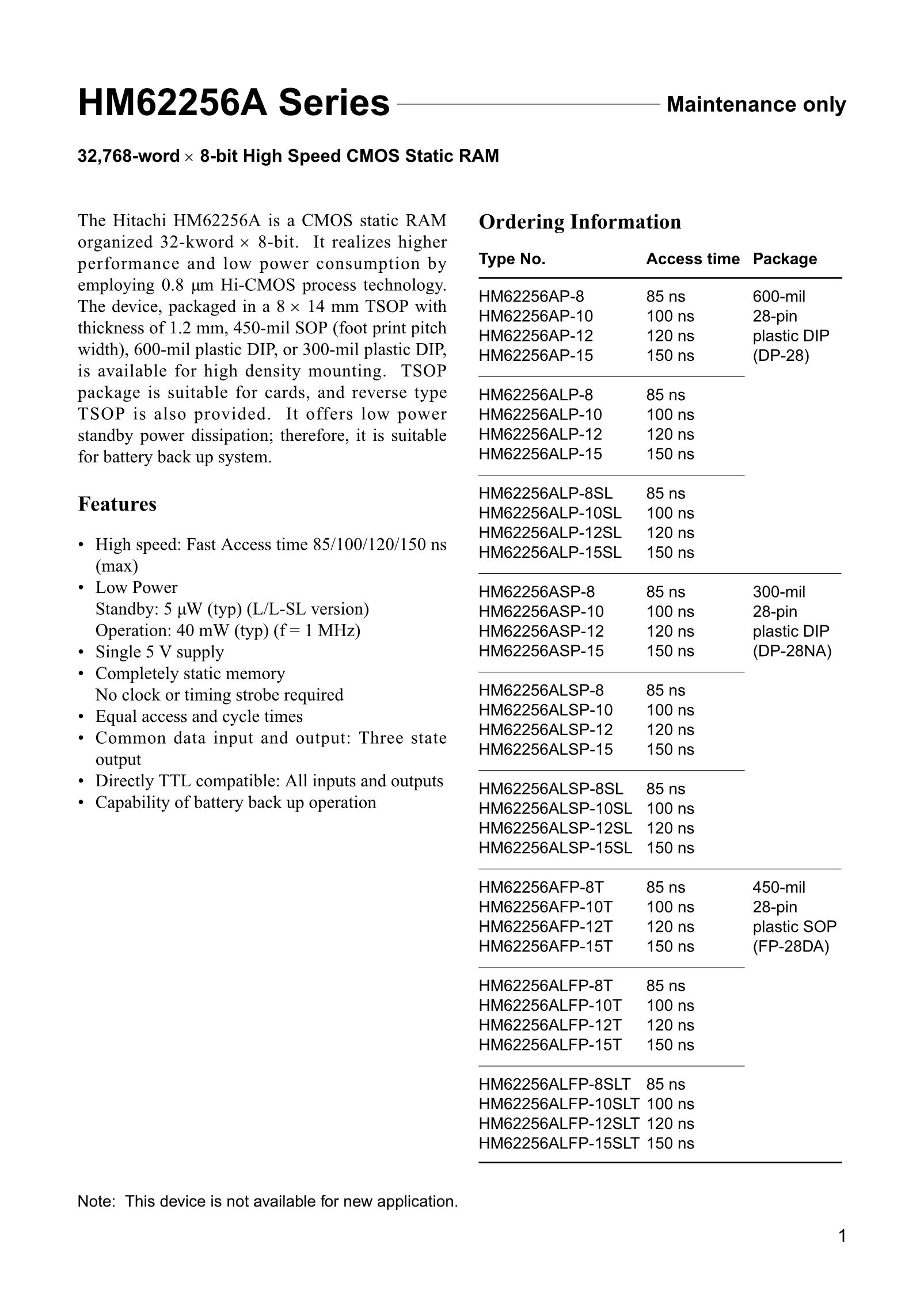 HM62256ALP-10's pdf picture 1