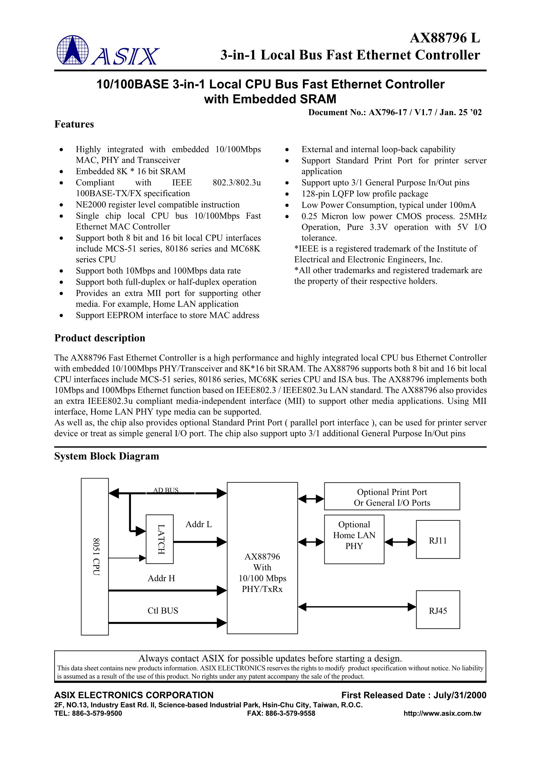 AX88796BLI's pdf picture 1