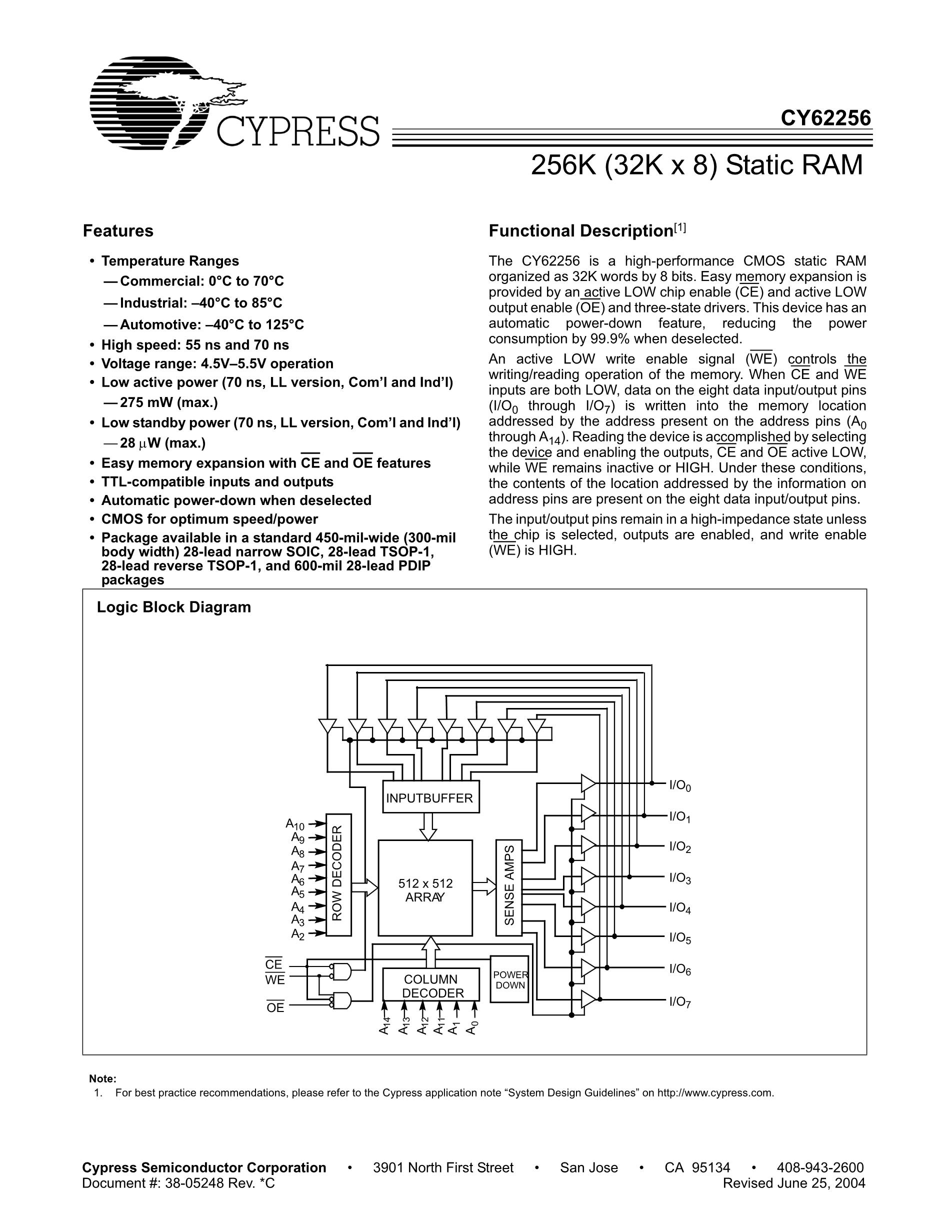 CY62256LL-70SNC's pdf picture 1