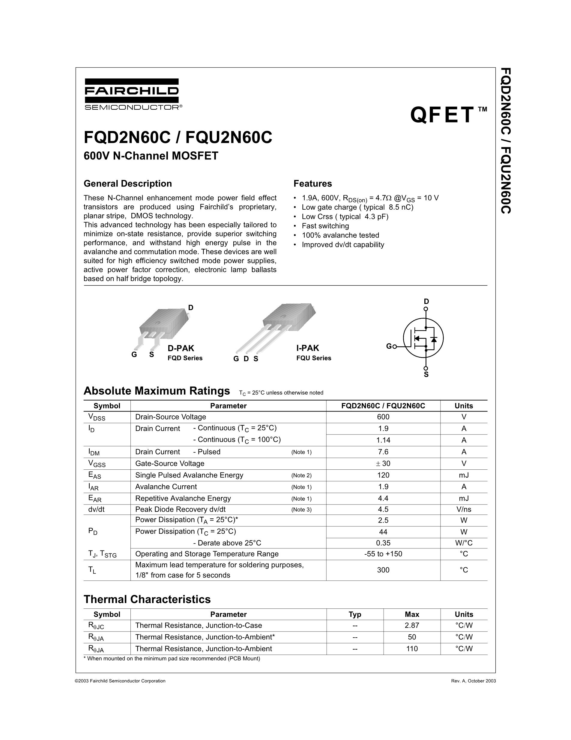 FQU2N60CTU's pdf picture 1